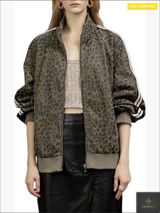 Jackets & Blazers - Leopard Print Faux Leather Jacket Zip Up Lightweight Casual Coat Spring